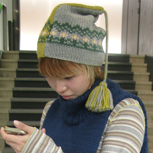 wool flower knit cap / gray x mustard / ウールニットキャップ