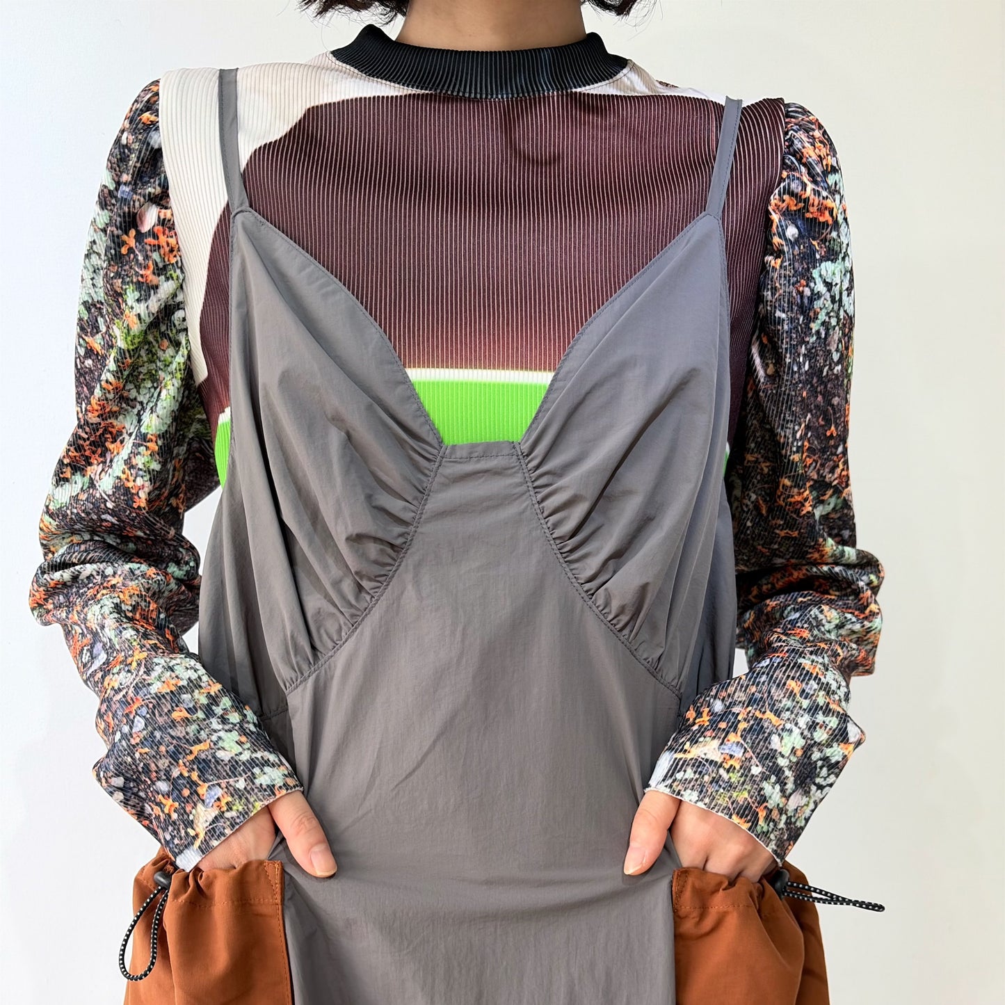 LACE GIMMICK ONE-PIECE / GRAY / レースギミックワンピース