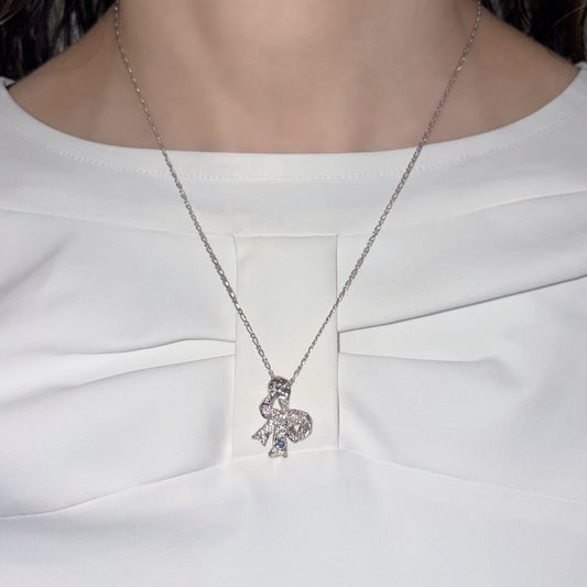 ribbon necklace / zirconia / リボンネックレス