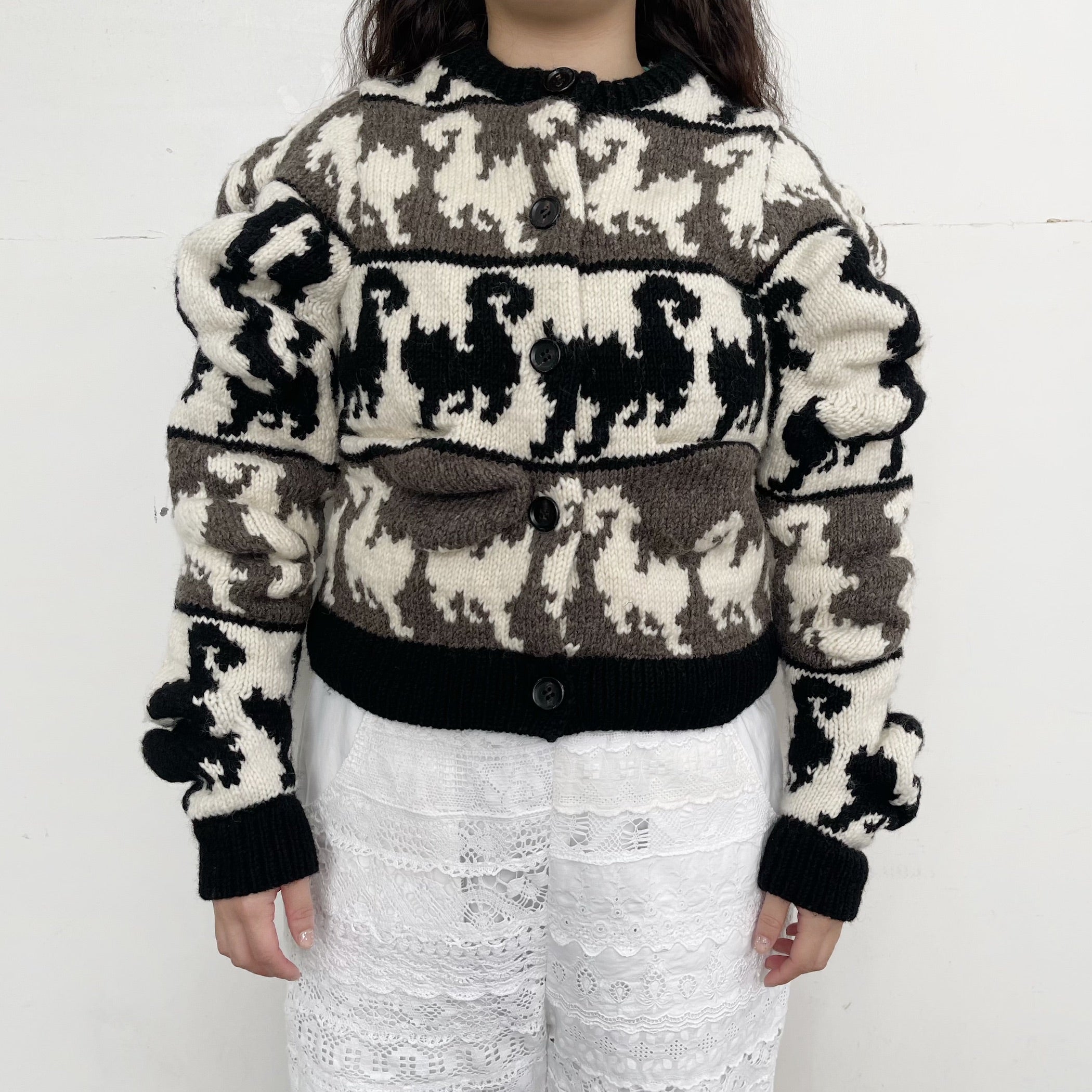 Unstable cats Cardigan / white / 変形猫柄カーディガン | シープ