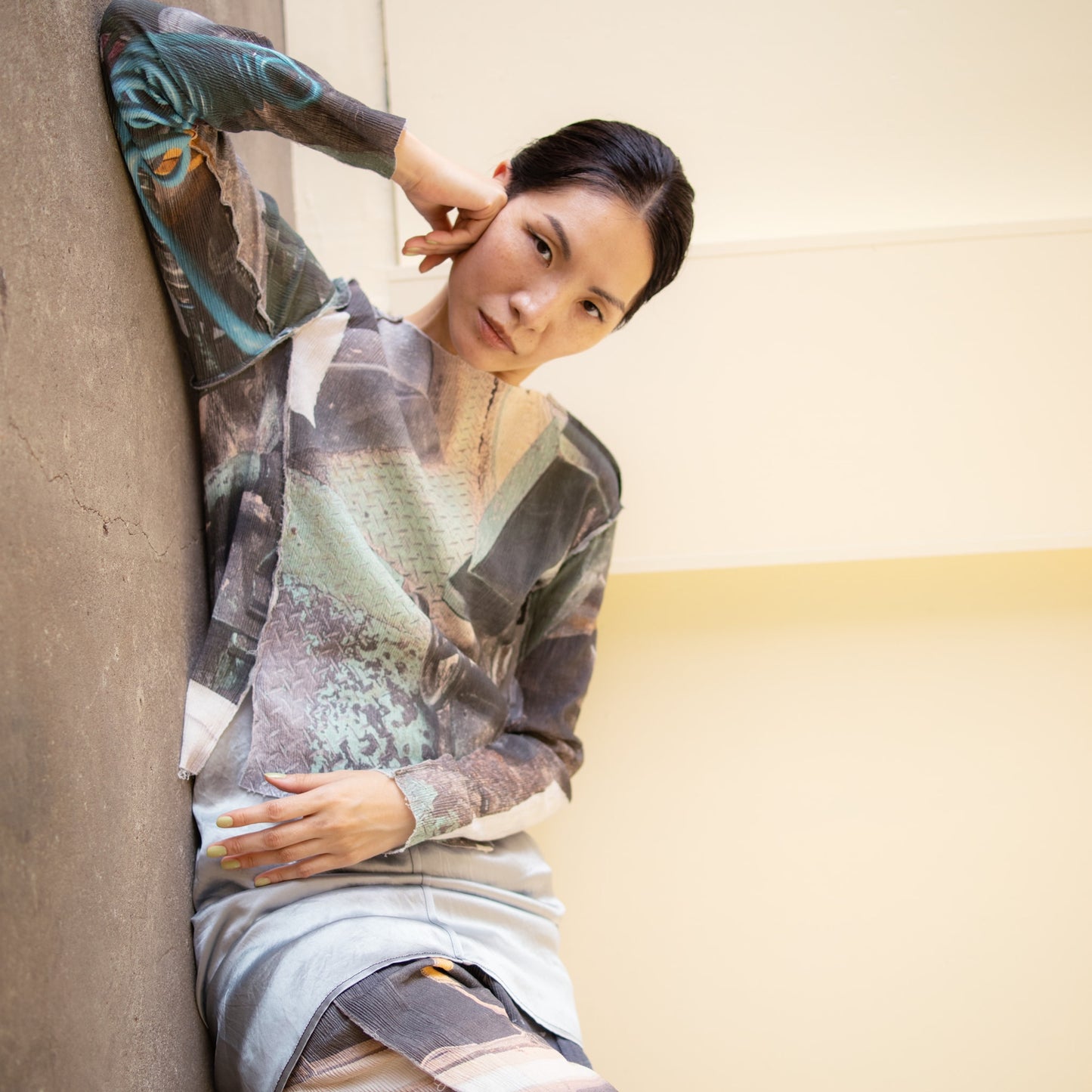 GRAPHIC YORYU LONG SLEEVE TEE / MOSS DRUM / グラフィック楊柳トップ