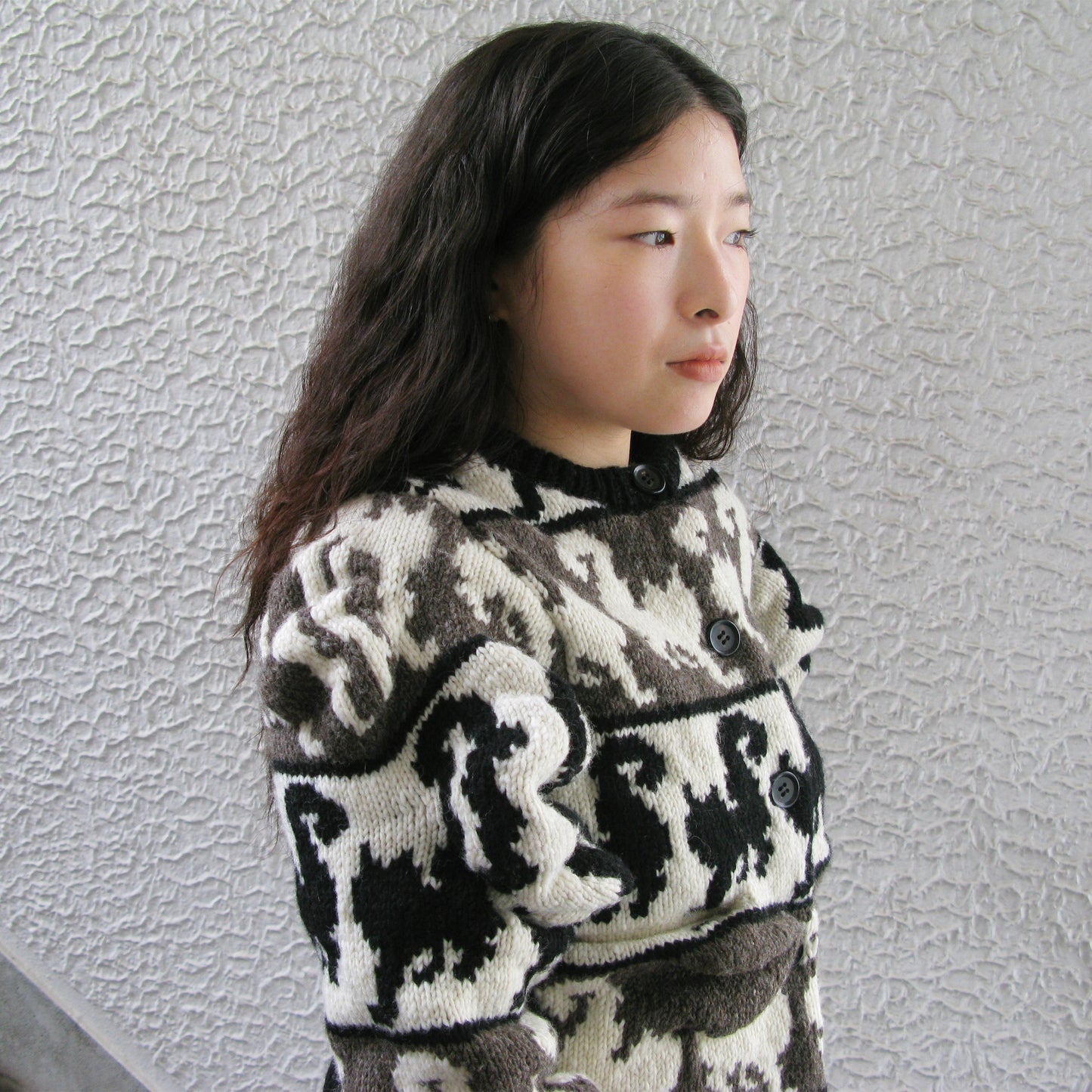 Unstable cats Cardigan / white / 変形猫柄カーディガン