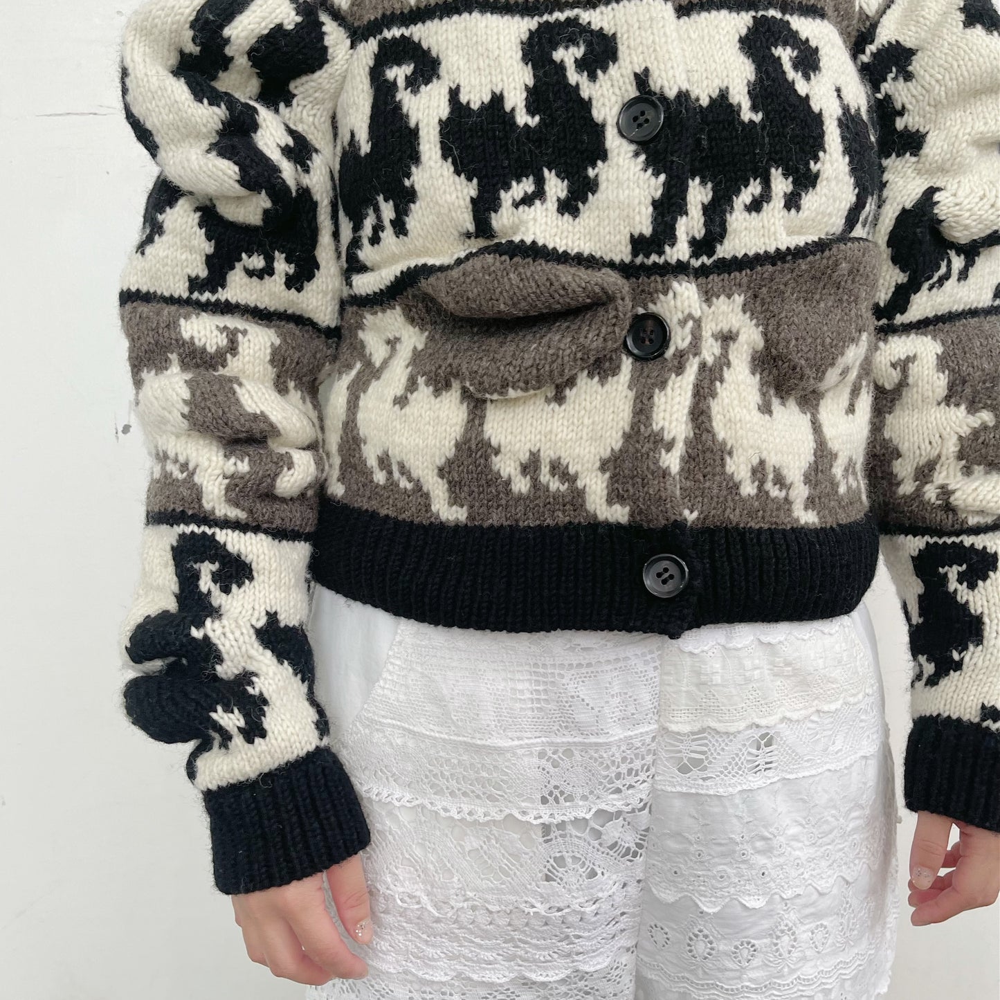 Unstable cats Cardigan / white / 変形猫柄カーディガン