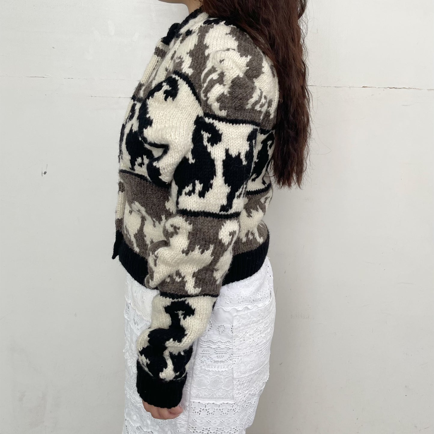 Unstable cats Cardigan / white / 変形猫柄カーディガン