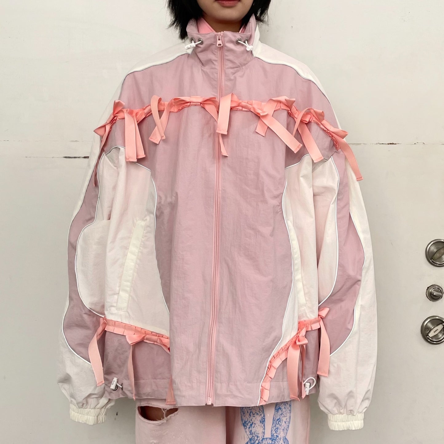 RIBBON TRACK JACKET / PINK x WHITE / リボントラックジャケット