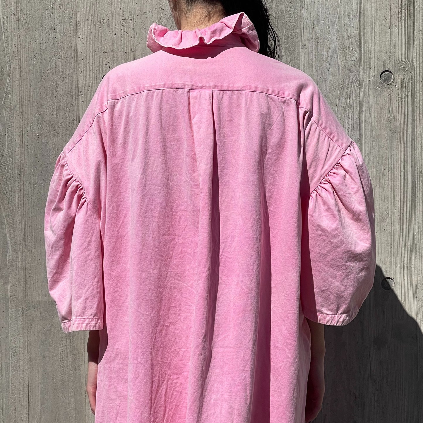 RUFFLE HALF SLEEVE LONG SHIRT / PINK / フリルワンピース