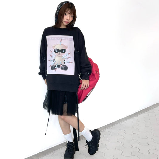TEN OF SWORDS PULLOVER SWEAT  BIOSTONE WASHED ARTWORK BY TREVOR BROWN / BLACK / グラフィックプリントスウェット