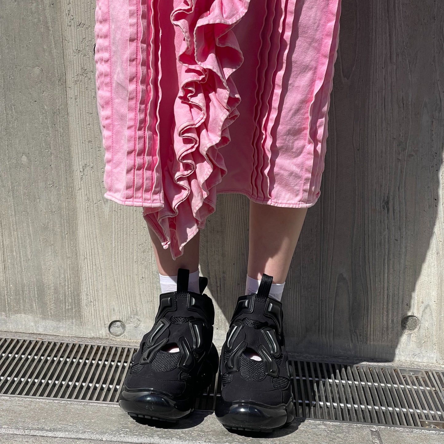 RUFFLE HALF SLEEVE LONG SHIRT / PINK / フリルワンピース