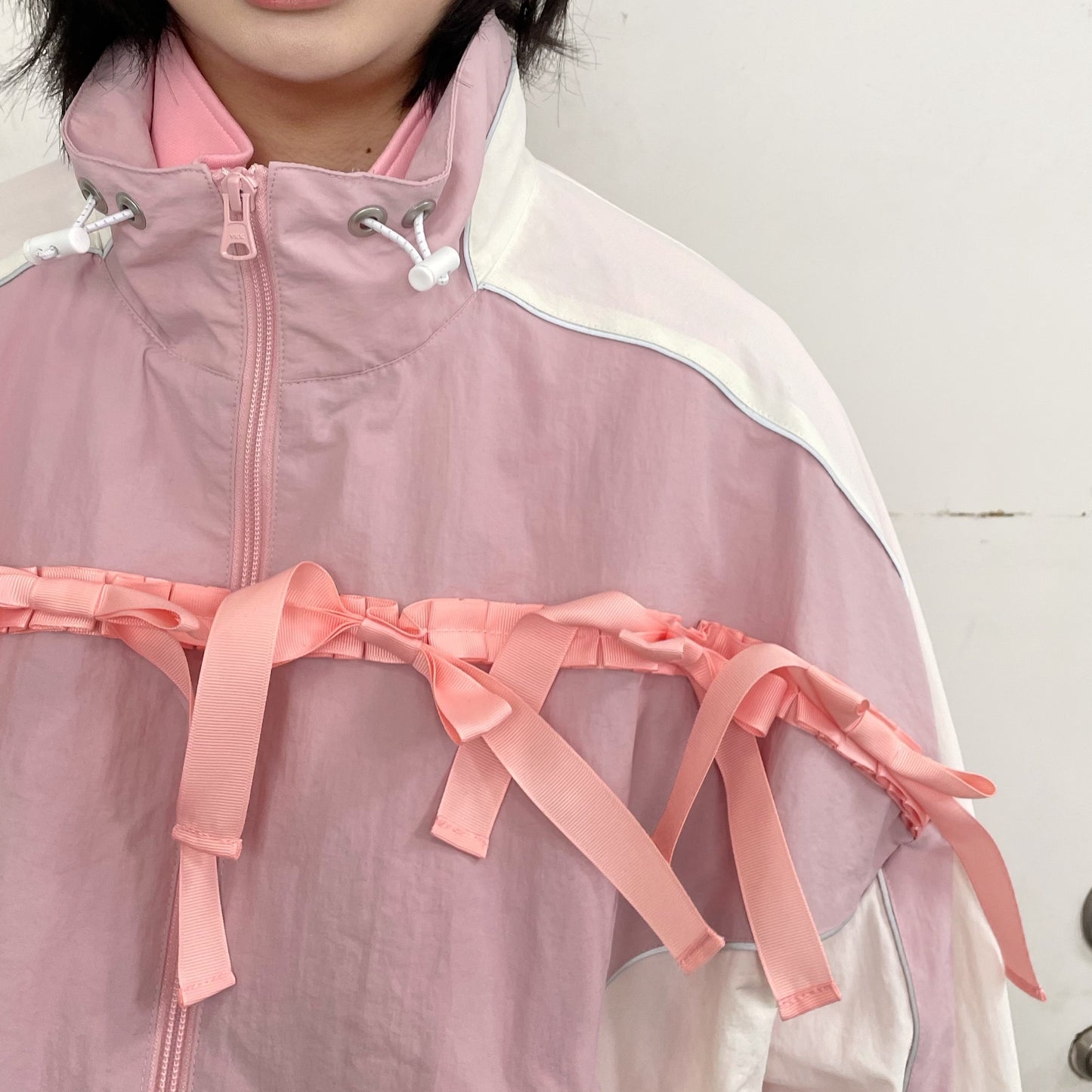 RIBBON TRACK JACKET / PINK x WHITE / リボントラックジャケット