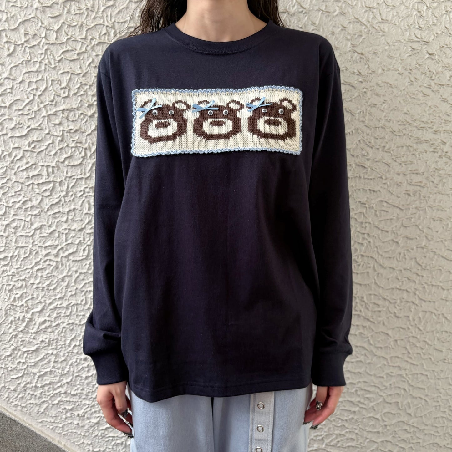 Three bear patch long Tee / Navy / ロングスリーブTシャツ