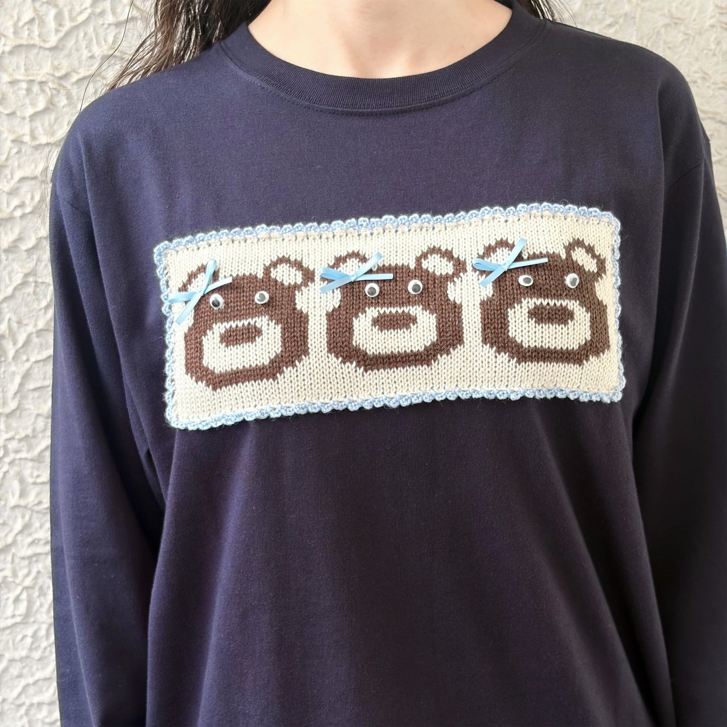 Three bear patch long Tee / Navy / ロングスリーブTシャツ