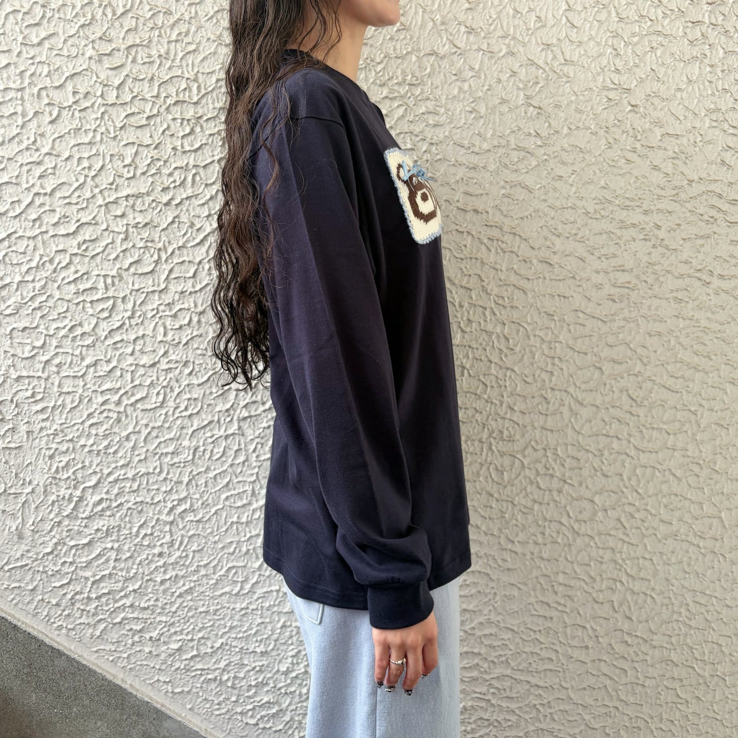 Three bear patch long Tee / Navy / ロングスリーブTシャツ