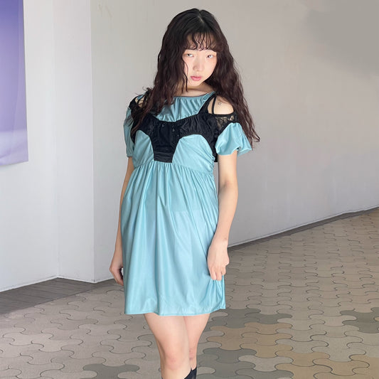 2 COLORS NICKERS DRESS / TURQUOISE / バイカラーランジェリードレス