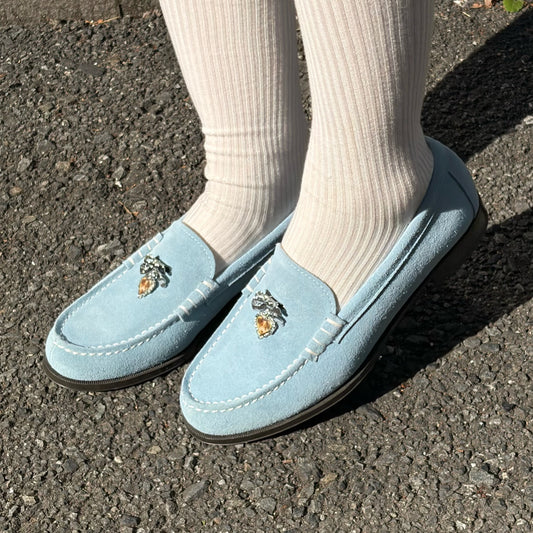 【SIIILON×HARUTA Memory Loafer】dangle heart / Blue jean / ベロアローファー