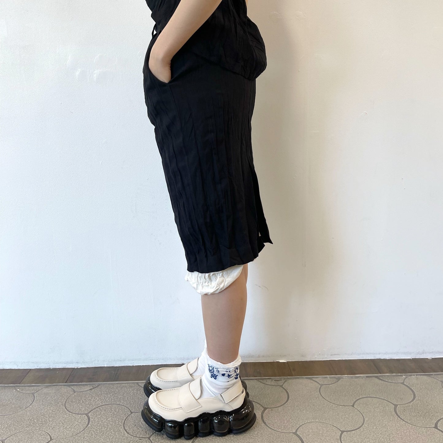 fulled skirt / black / ウォッシュ加工スカート