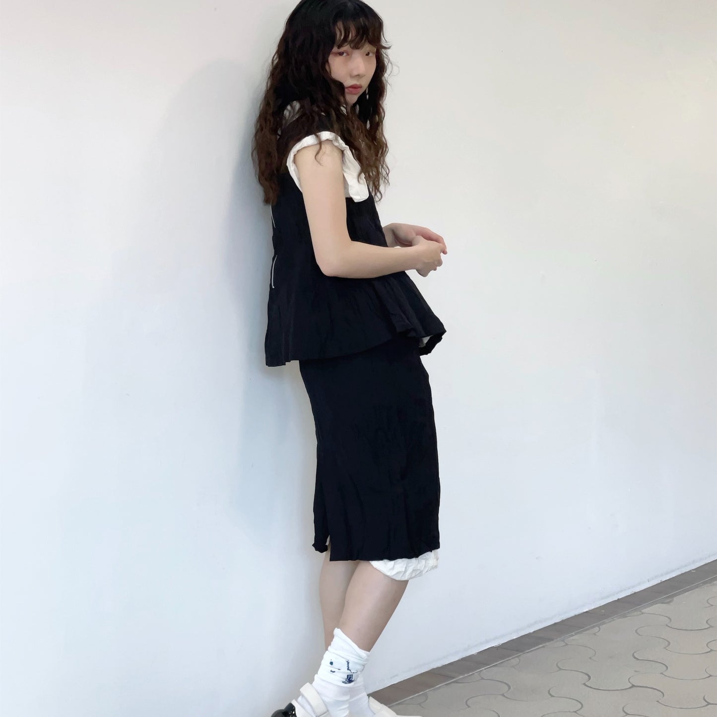 fulled skirt / black / ウォッシュ加工スカート