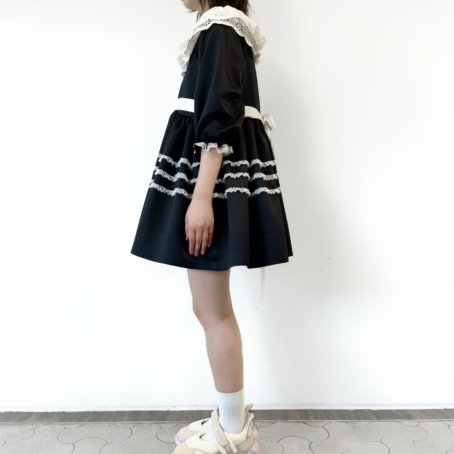Dolly satin lace dress / Black / ドーリーサテンレースドレス