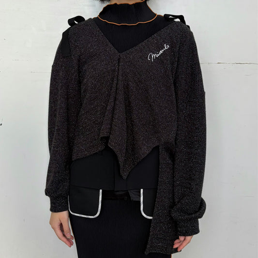 Asymmetry Lame Knit / Black / アシンメトリーラメニット