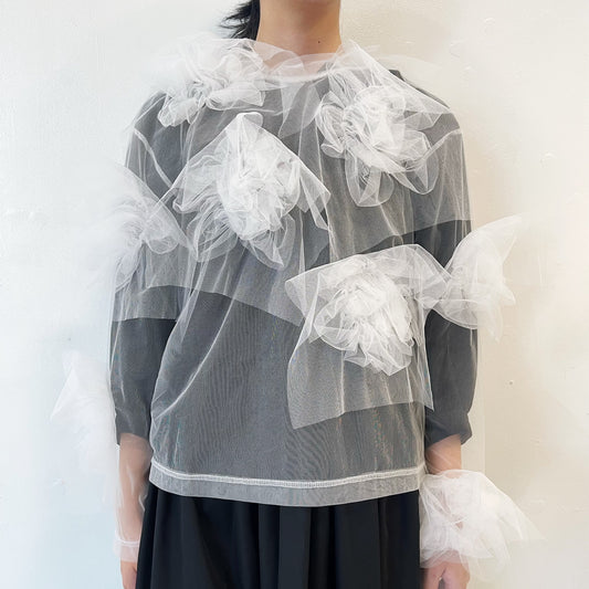 Tulle flower top / White / チュールフラワートップ