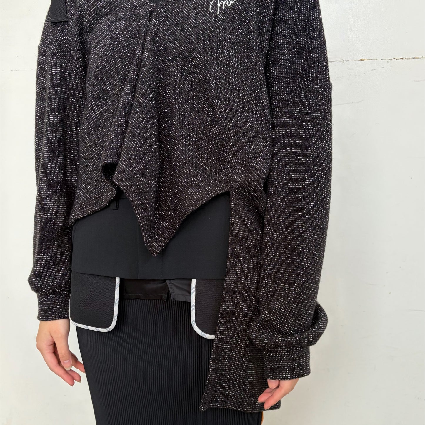 Asymmetry Lame Knit / Black / アシンメトリーラメニット