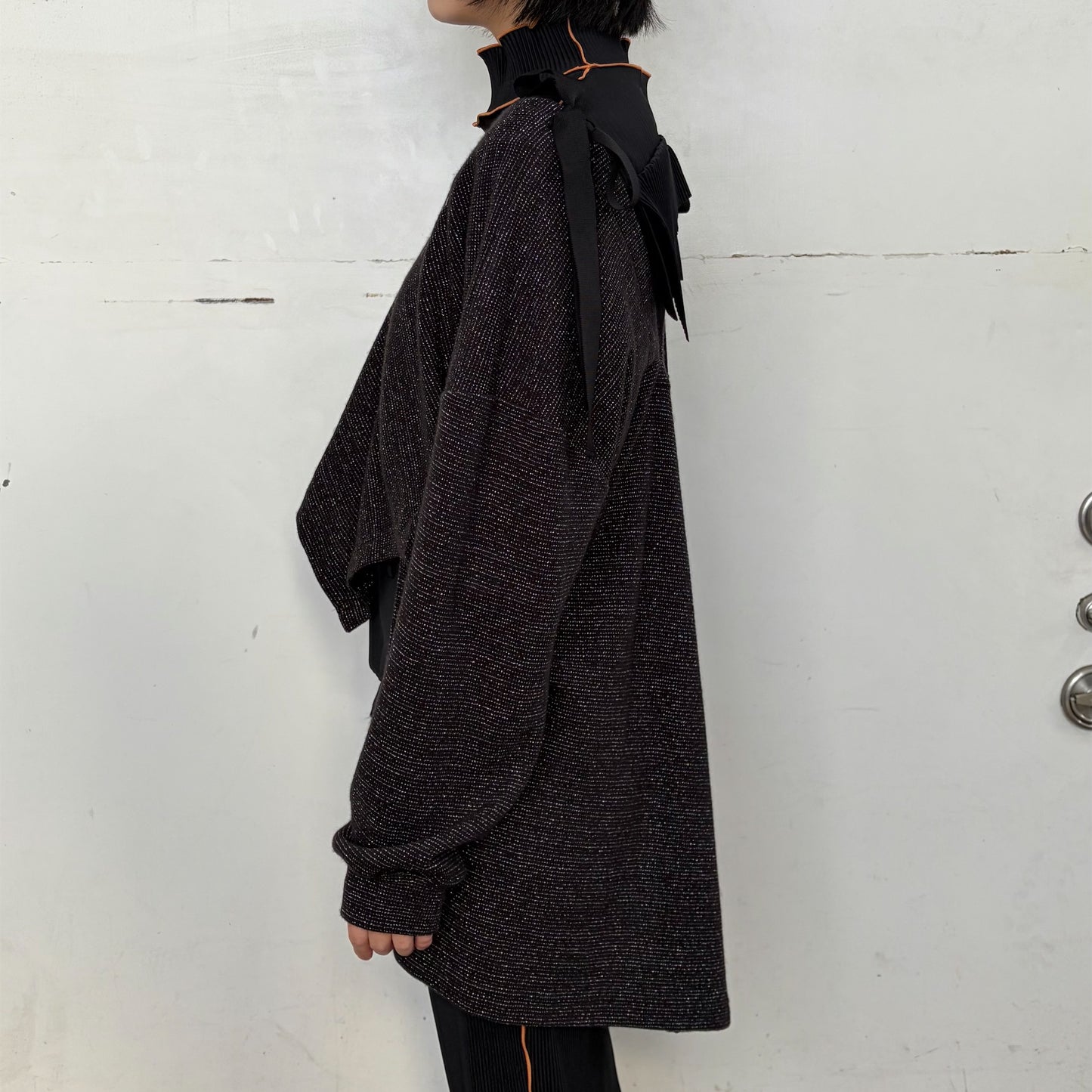 Asymmetry Lame Knit / Black / アシンメトリーラメニット
