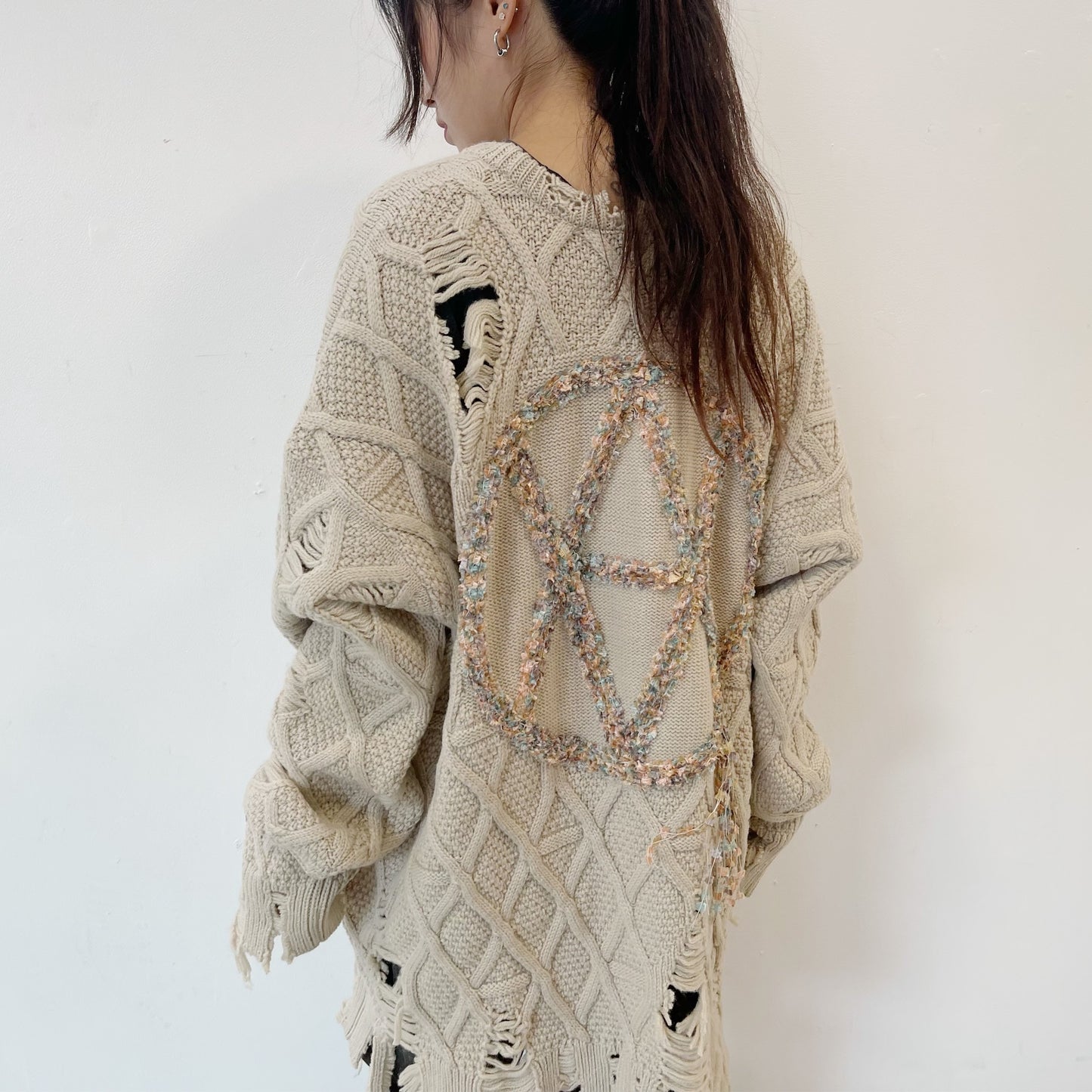 DESTROY PULLOVER KNIT COLLABORATION WITH rurumu: ARTWORK BY JAMIE REID /  SAND BEIGE / ダメージ加工ニット | シープ / SHEEP | KIDILL