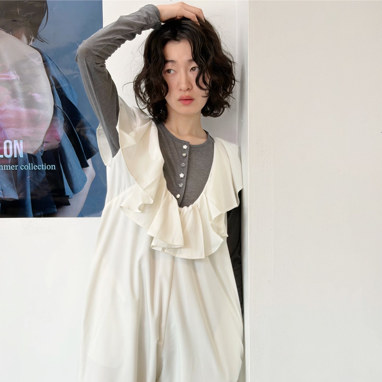 Angel Scapular Jumpsuit / OFF WHITE / ラッフルジャンプスーツ