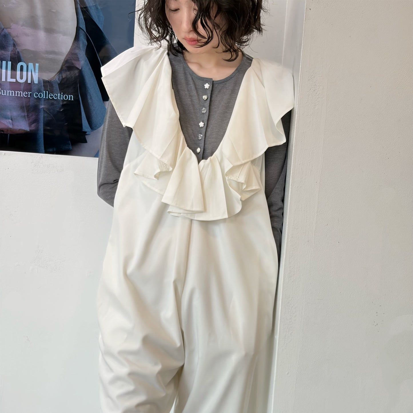 Angel Scapular Jumpsuit / OFF WHITE / ラッフルジャンプスーツ