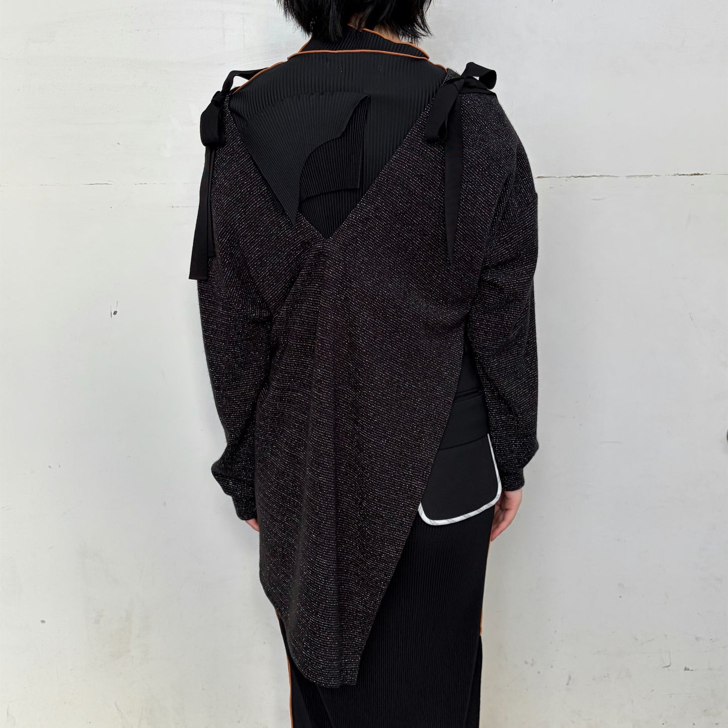 Asymmetry Lame Knit / Black / アシンメトリーラメニット