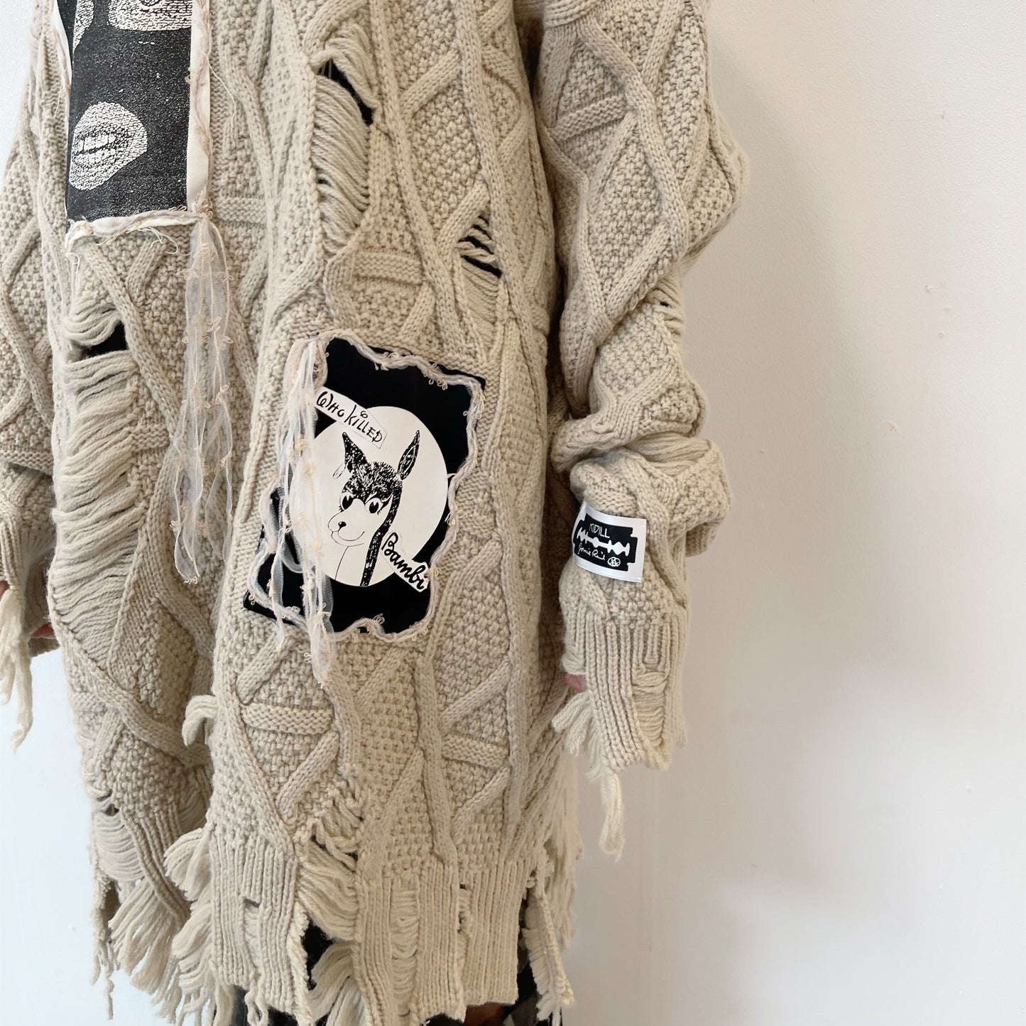 DESTROY PULLOVER KNIT COLLABORATION WITH rurumu: ARTWORK BY JAMIE REID /  SAND BEIGE / ダメージ加工ニット | シープ / SHEEP | KIDILL