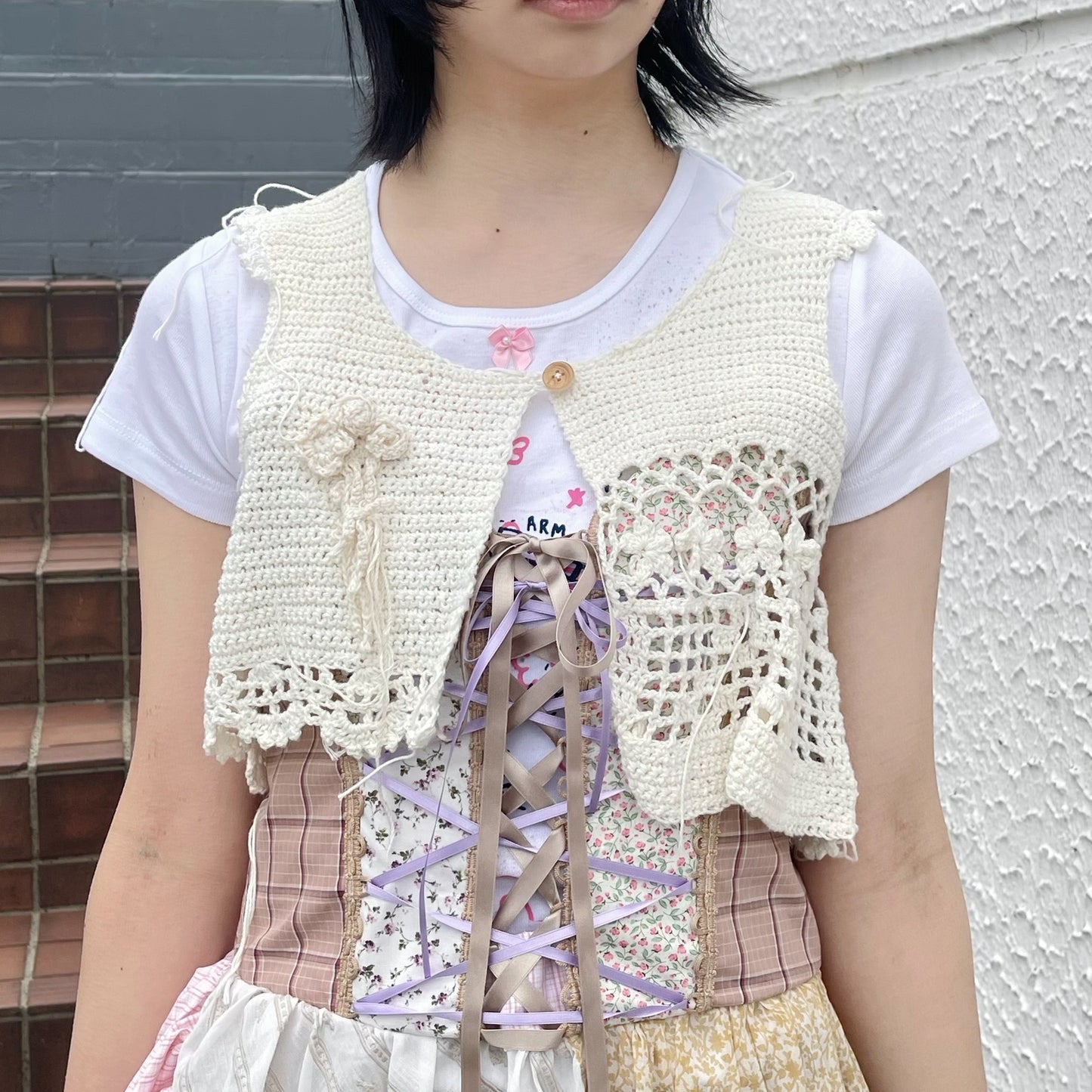 White crochet vest / ホワイトクロシェニットベスト