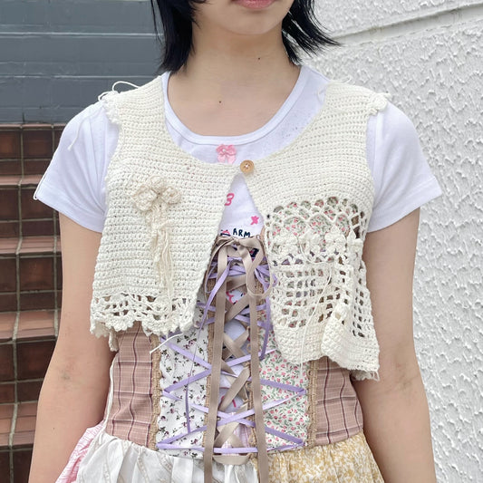 White crochet vest / ホワイトクロシェニットベスト