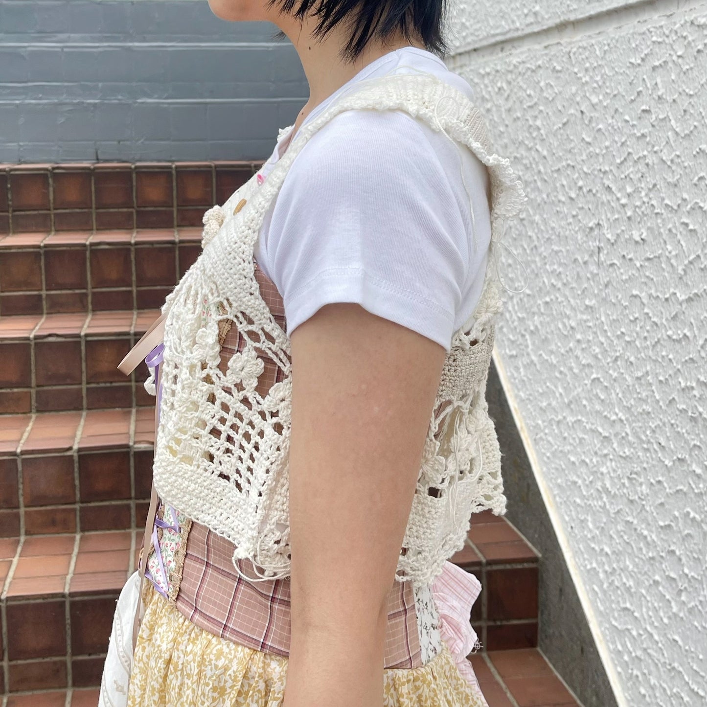 White crochet vest / ホワイトクロシェニットベスト
