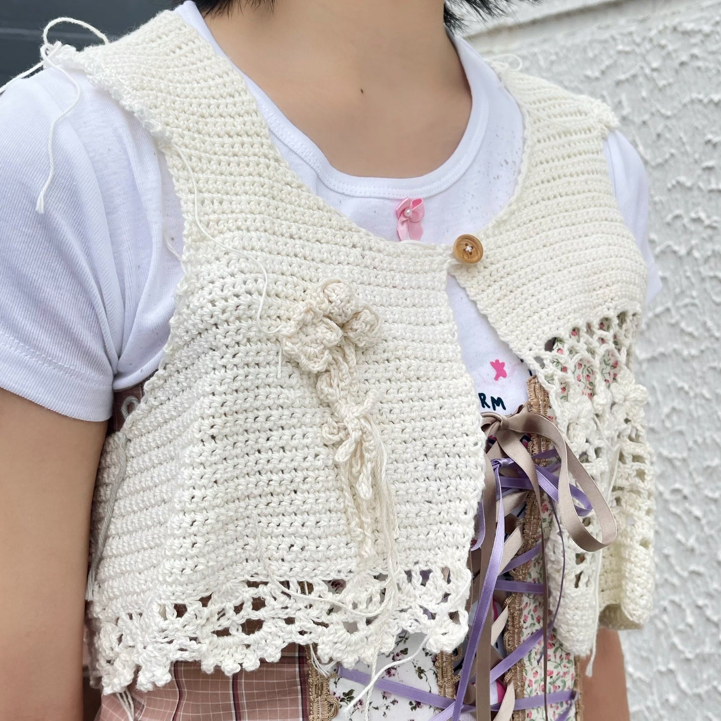 White crochet vest / ホワイトクロシェニットベスト