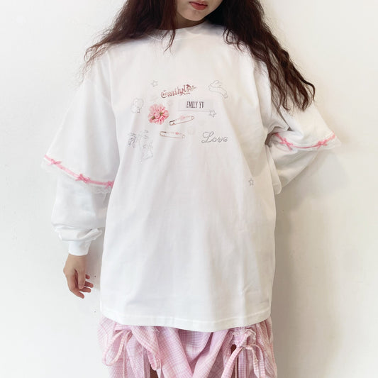 EMILY YV graphic long Tee / White / グラフィックロングスリーブトップ
