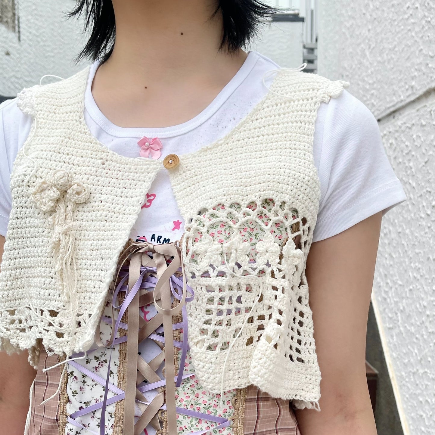 White crochet vest / ホワイトクロシェニットベスト