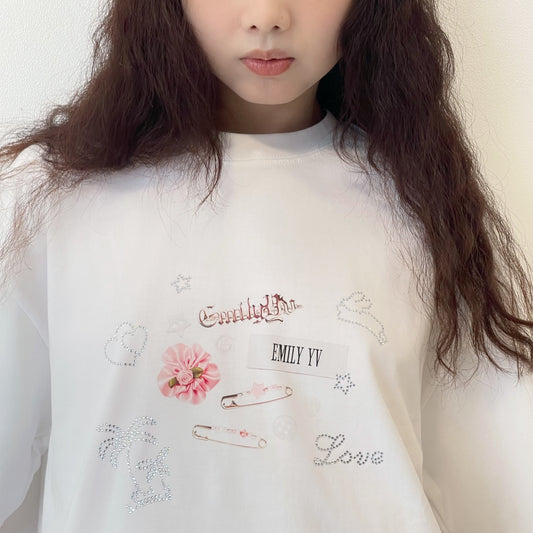 EMILY YV graphic long Tee / White / グラフィックロングスリーブトップ