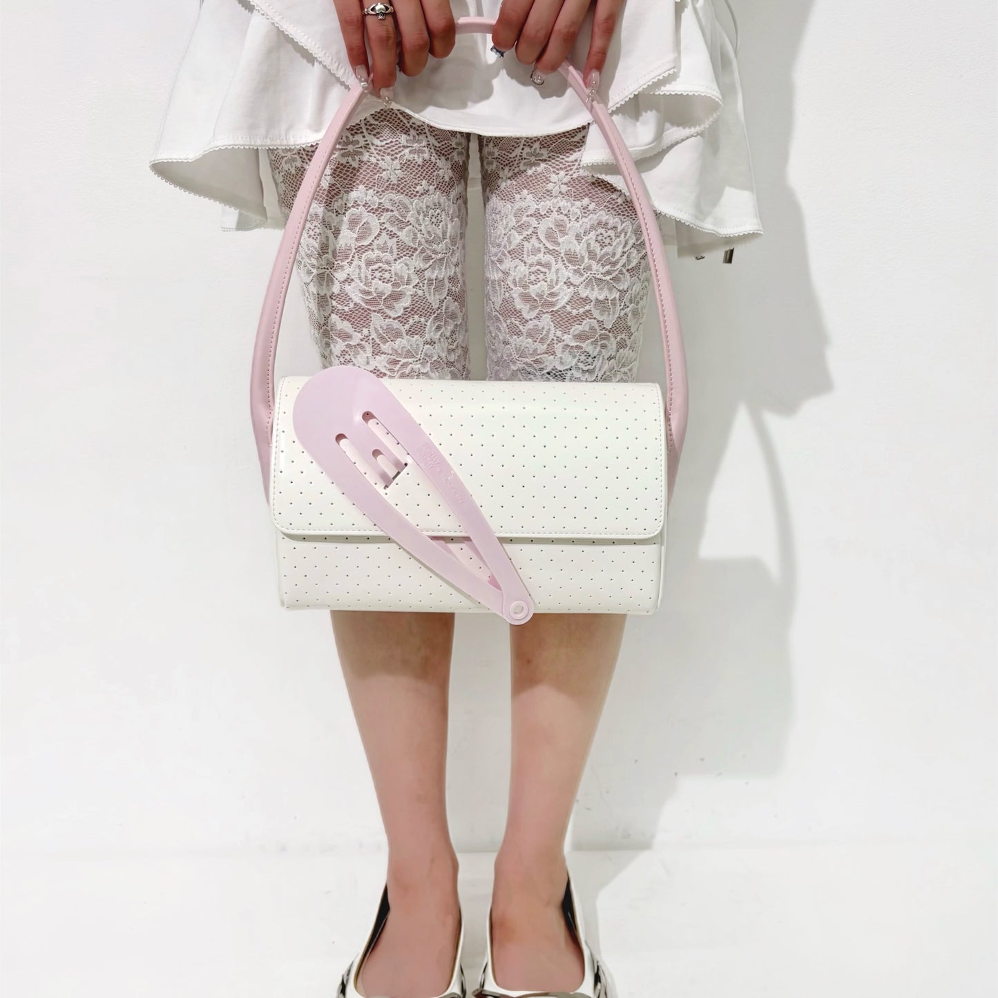 Hair clip large shoulder bag / Pink White Star / ヘアクリップバッグ