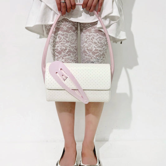Hair clip large shoulder bag / Pink White Star / ヘアクリップバッグ