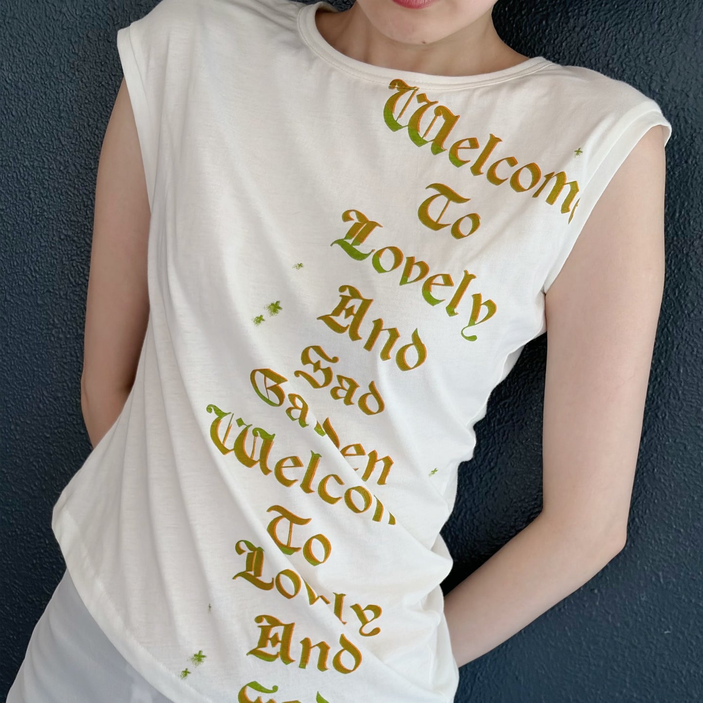 print twist top / white / ツイストトップ