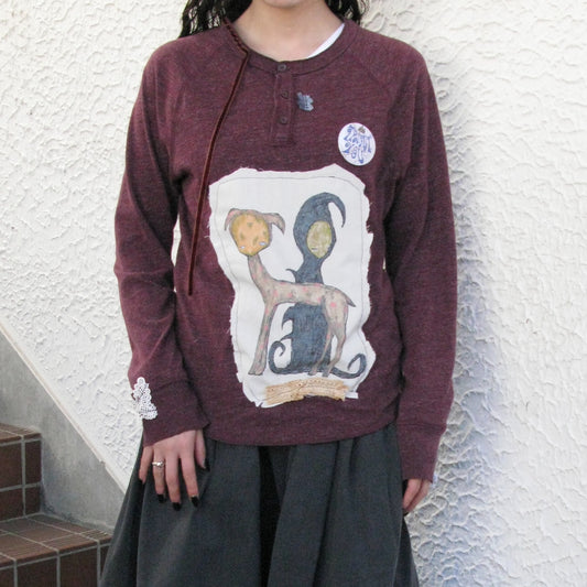 trust teji x TONII MONDO collabolation ★ Bond henry Long sleeve tee / Burgundy / ロングスリーブTシャツ
