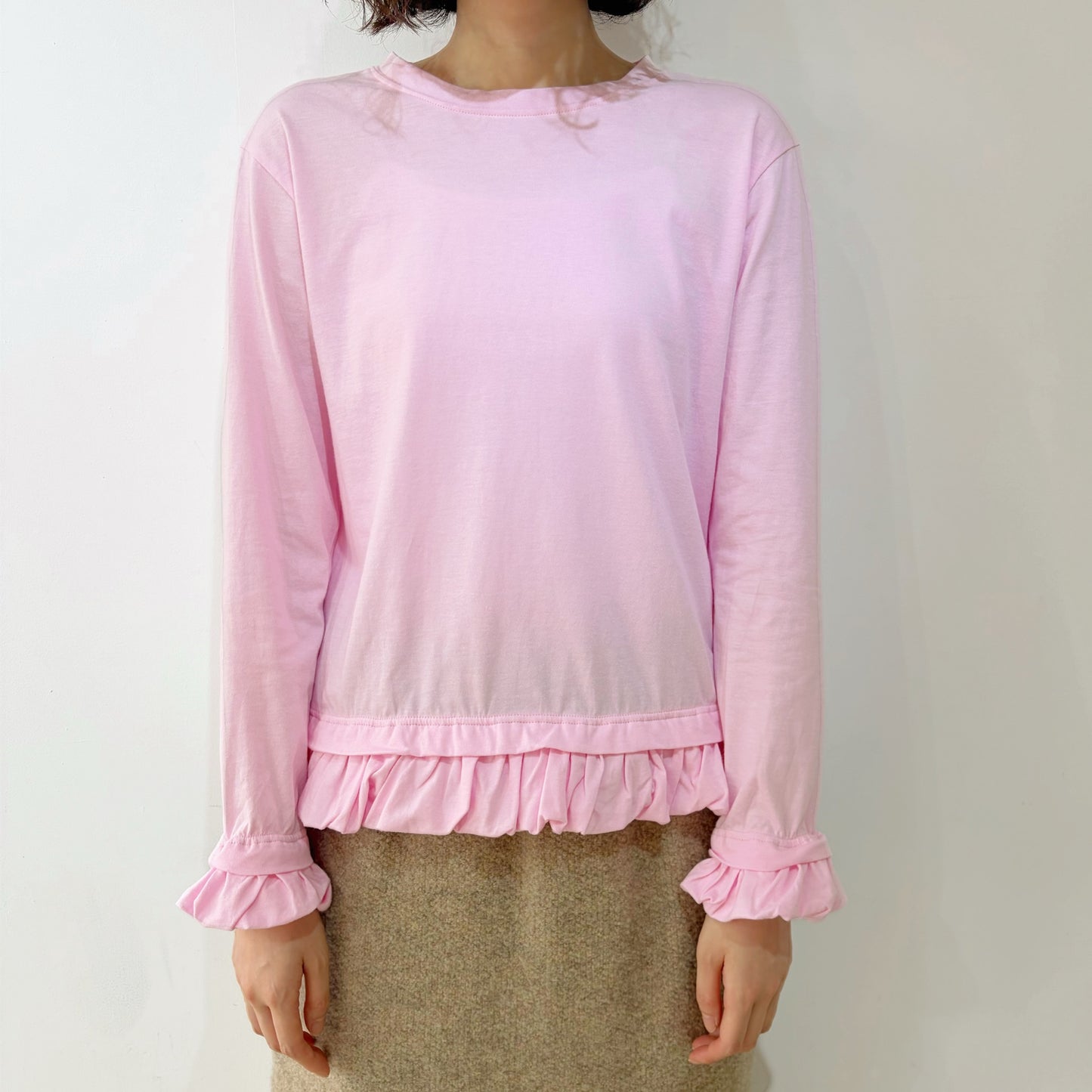 cut-and-sew and frill / pink / フリルロングトップ