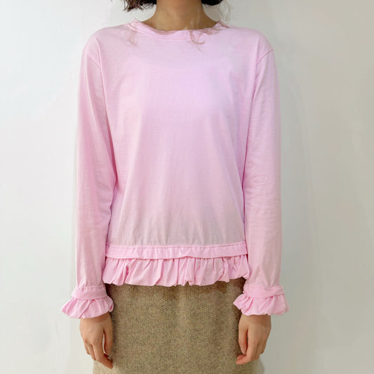 cut-and-sew and frill / pink / フリルロングトップ