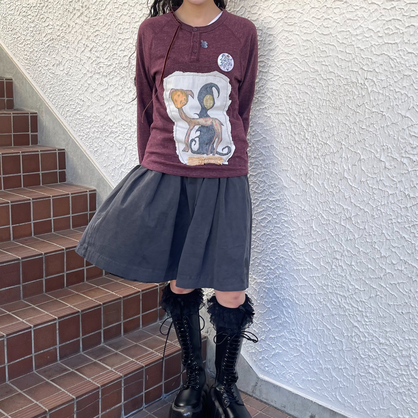 trust teji x TONII MONDO collabolation ★ Bond henry Long sleeve tee / Burgundy / ロングスリーブTシャツ