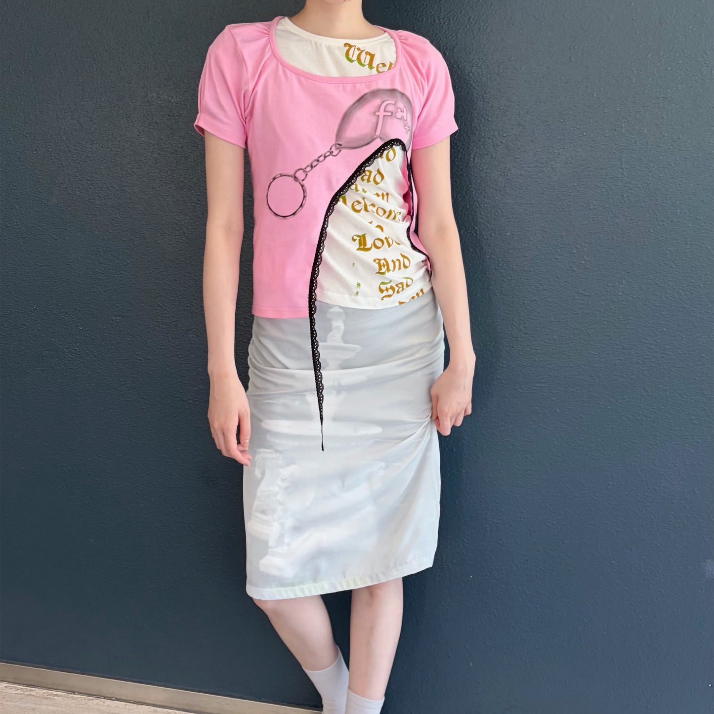 print twist top / white / ツイストトップ