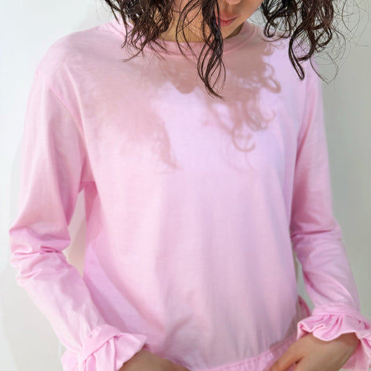 cut-and-sew and frill / pink / フリルロングトップ