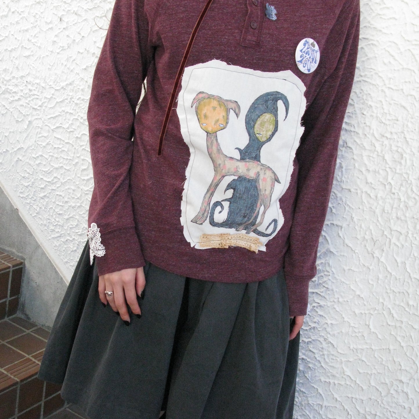 trust teji x TONII MONDO collabolation ★ Bond henry Long sleeve tee / Burgundy / ロングスリーブTシャツ