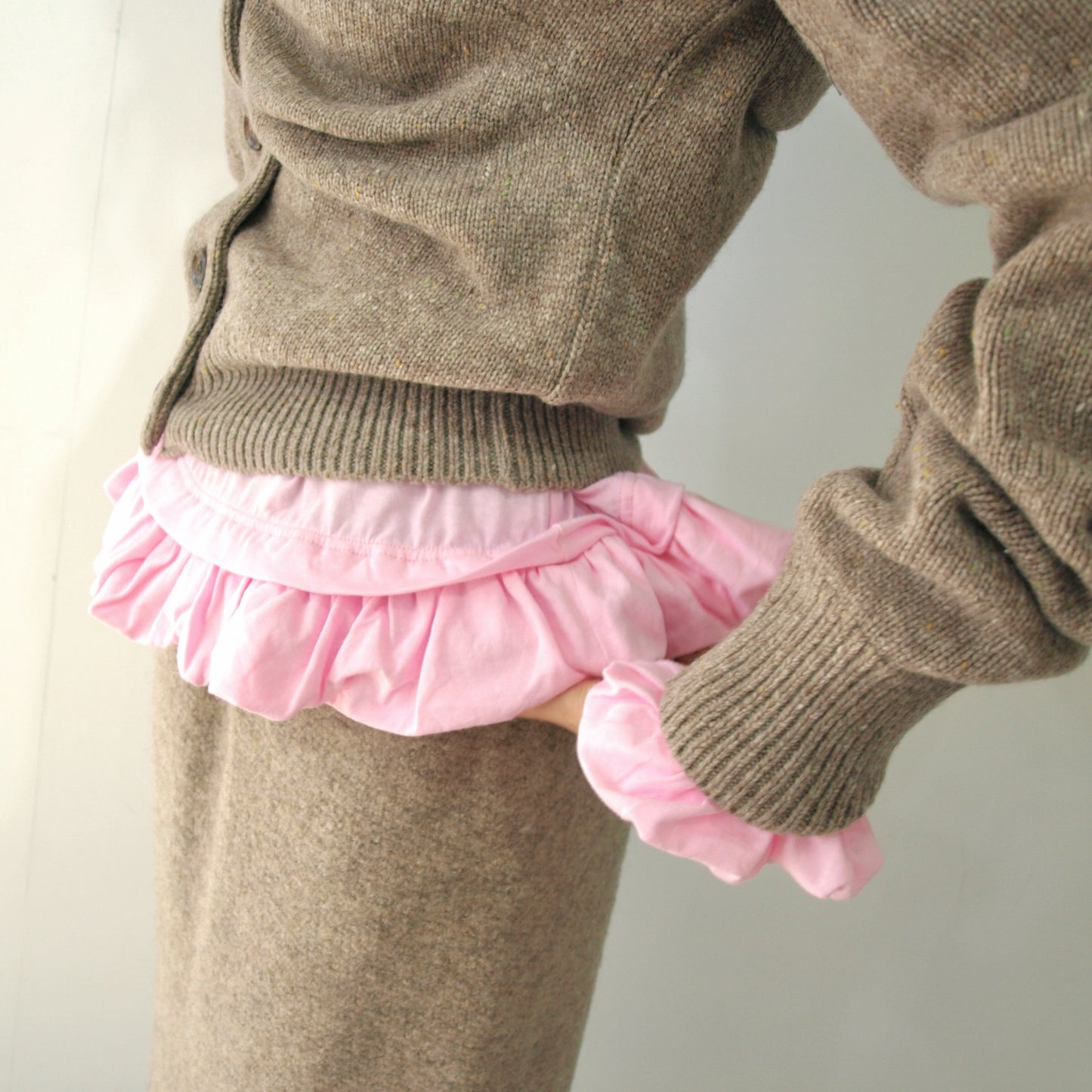 cut-and-sew and frill / pink / フリルロングトップ
