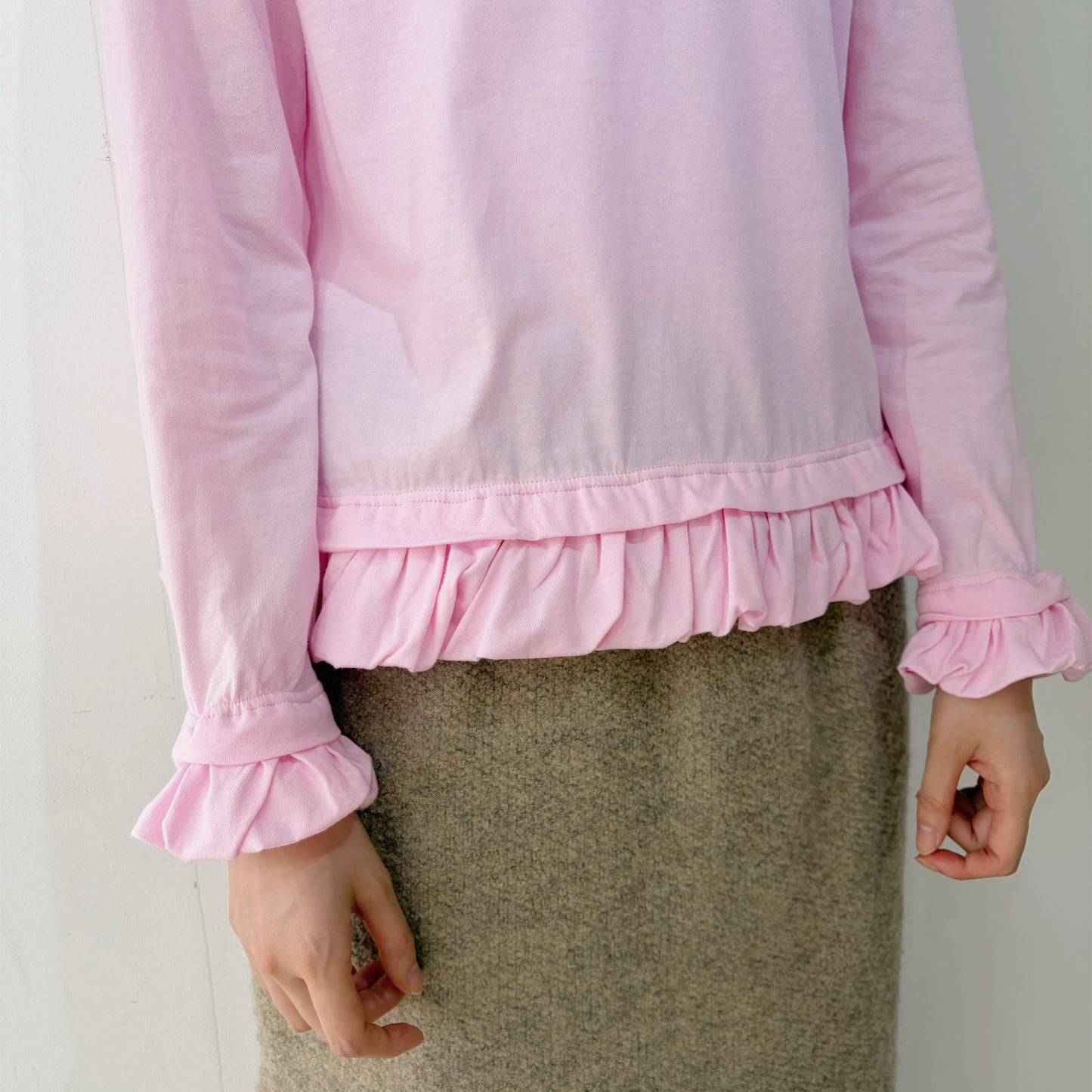 cut-and-sew and frill / pink / フリルロングトップ