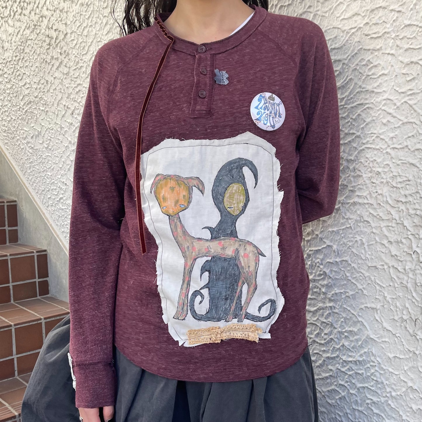 trust teji x TONII MONDO collabolation ★ Bond henry Long sleeve tee / Burgundy / ロングスリーブTシャツ